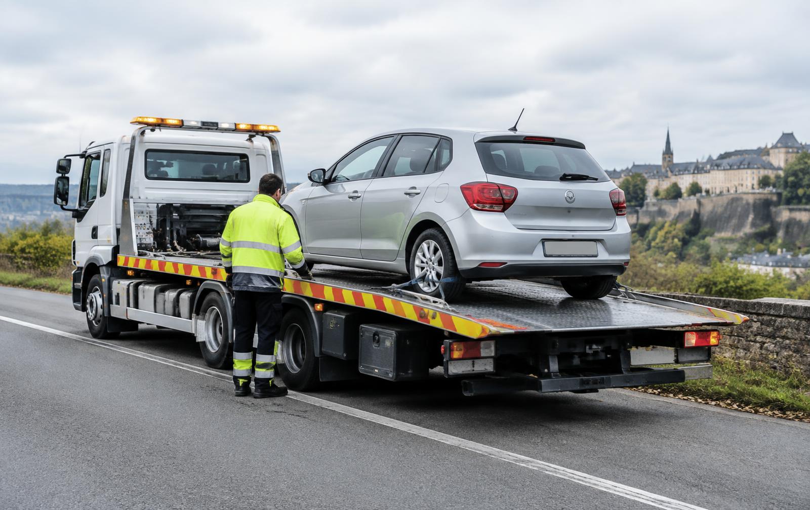 Dépanneuse transportant une voiture au Luxembourg